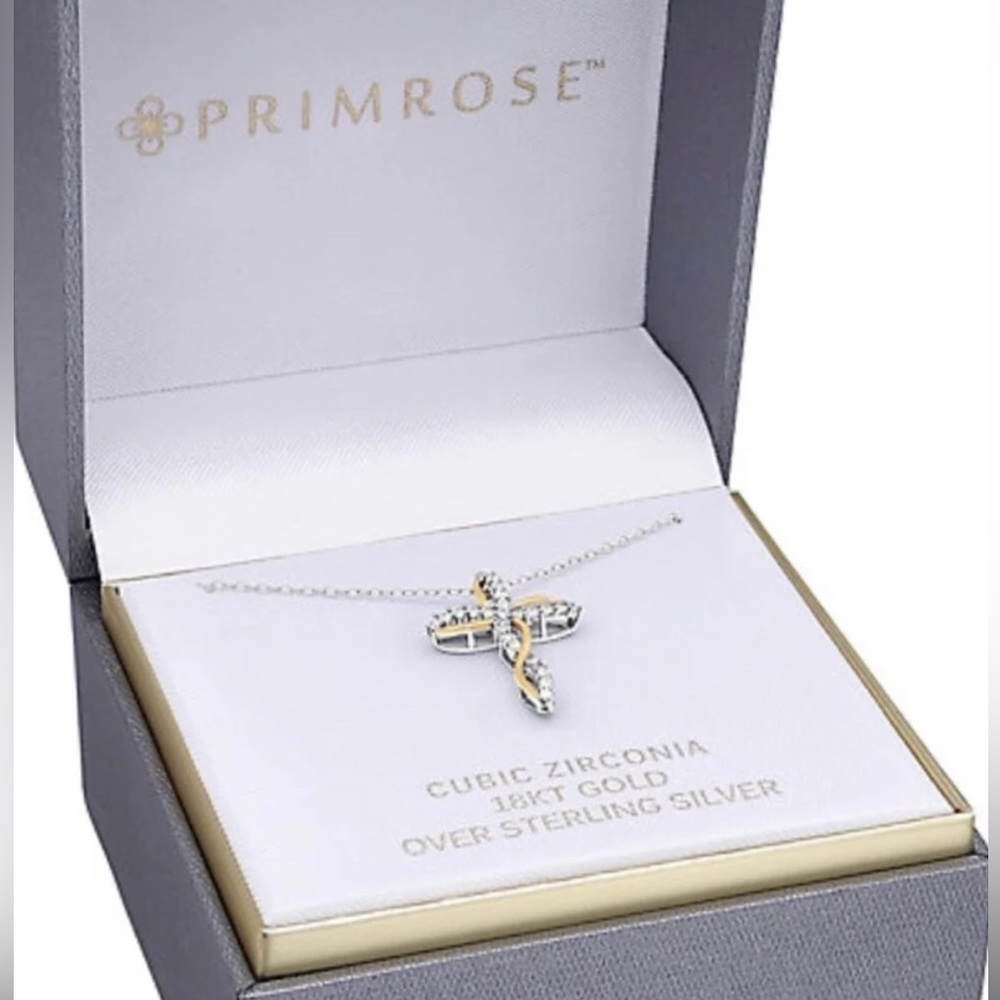 Sterling Silver 18kt Gold Cross Pendant Necklace NEW